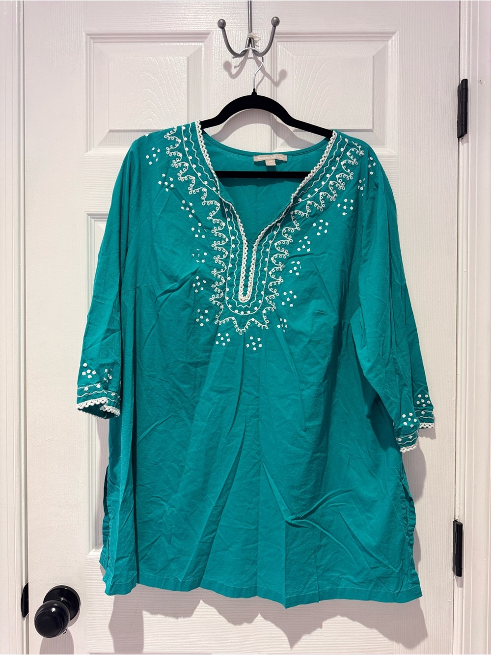Woman Within Teal Embroidered Split-Neck Tunic